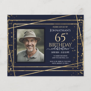 65e verjaardag foto blauw goud papier blad