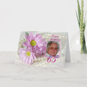 65e verjaardag fotokaart met madeliefjes kaart