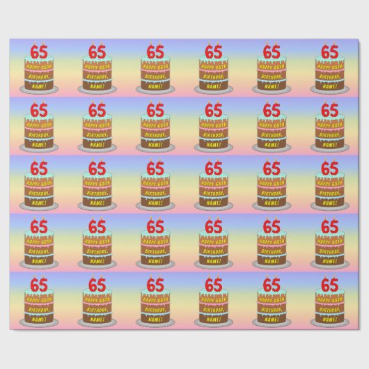 65e verjaardag: Fun Cake and Candles + Custom Name Cadeaupapier (Zoom)