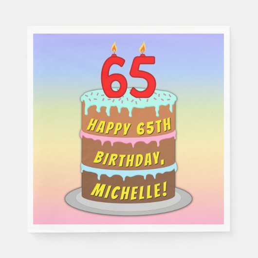 65e verjaardag: Fun Cake and Candles + Custom Name Servet (Voorkant)