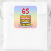 65e verjaardag: Fun Cake and Candles + Custom Name Vierkante Sticker (Tas)