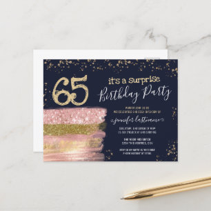 65e verjaardag Glitter Cake Surprise Party Ansicht Briefkaart