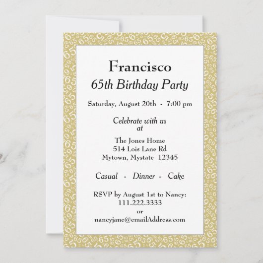 65e verjaardag, Gold/White Number Pattern Kaart (Voorkant)