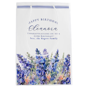 65e verjaardag juli Geboortemaand Bloem Blauw Medium Cadeauzakje