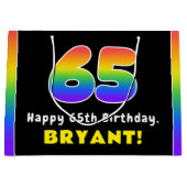 65e verjaardag: kleurrijke regenboog # 65, aangepa groot cadeauzakje (Voorkant)