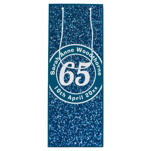 65e verjaardag met naam, leeftijd en datum wijn cadeautas (Voorkant)
