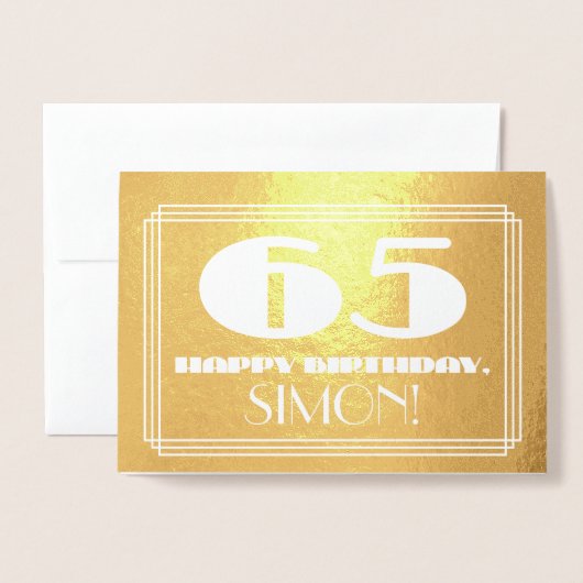 65e verjaardag: naam + Art Deco geïnspireerd look Folie Kaarten (Voorkant met envelop)