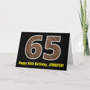 65e verjaardag: Naam + Faux Wood Grain Patroon "65 Kaart