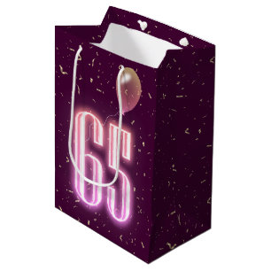 65e verjaardag Neon bord en confetti Medium Cadeauzakje
