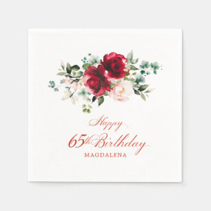 65e Verjaardag Party Roze Rode Bloemen Custom Servet