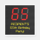 65e verjaardag: Rode digitale klokstijl "65" + naa Servet (Voorkant)