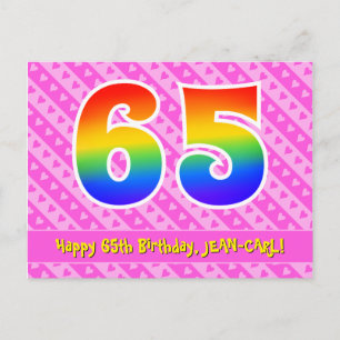 65e verjaardag: Roze strepen & harten, Regenboog 6 Briefkaart