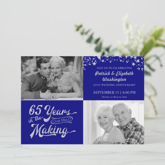 65e verjaardag Saffier Zilver Glitter Sterren Kaart (Staand voorkant)