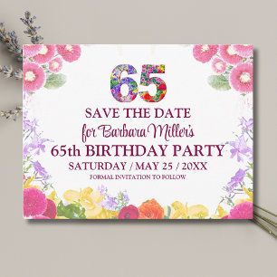 65e verjaardag Save the Date, Blush Bloom Bloemig Aankondigingskaart