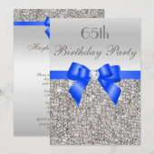 65e verjaardag Silver Sequin Royal Blue Bow Diamon Kaart (Voorkant / Achterkant)