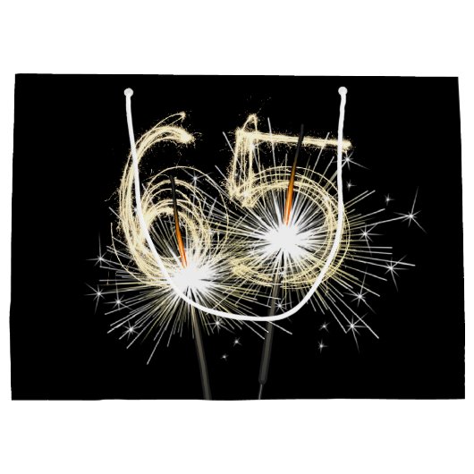 65e verjaardag Sparklers op zwart Groot Cadeauzakje (Achterkant)