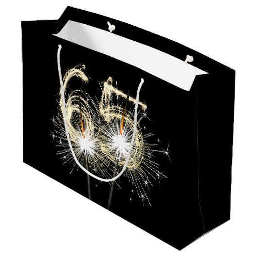 65e verjaardag Sparklers op zwart Groot Cadeauzakje (Achterkant Gekanteld)
