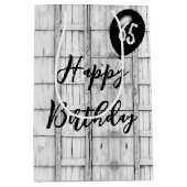 65e verjaardag symmetrisch rustiek houtpatroon medium cadeauzakje (Voorkant)