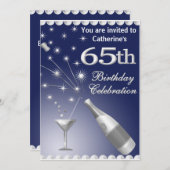 65e verjaardag Uitnodiging - Blauw & Zilver (Voorkant / Achterkant)