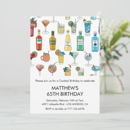 65e verjaardag uitnodigingen Cocktail Contemporary (Staand voorkant)