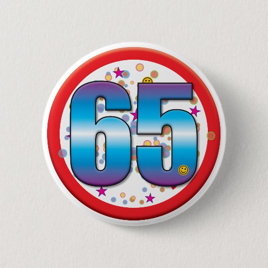 65e verjaardag v2 ronde button 5,7 cm (Voorkant)