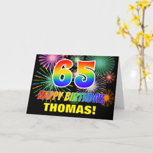 65e verjaardag: vet, plezier, vuurwerk, regenboog kaart