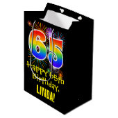 65e verjaardag: Vuurwerk Fun Pattern + Regenboog 6 Medium Cadeauzakje (Voorkant Gekanteld)