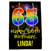 65e verjaardag: Vuurwerk Fun Pattern + Regenboog 6 Medium Cadeauzakje (Achterkant)