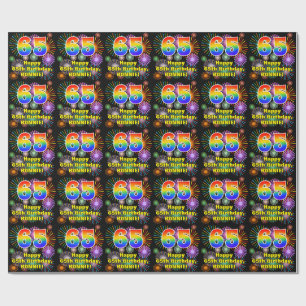 65e verjaardag: vuurwerk, regenboogblik # "65" cadeaupapier