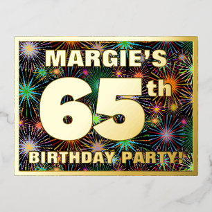 65e verjaardagsfeest: Knappe, kleurrijke vuurwerk Folie Uitnodiging Briefkaart