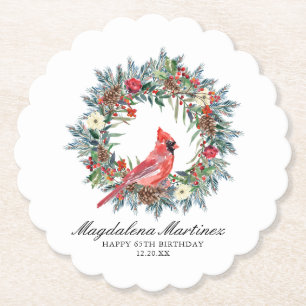 65e verjaardagsfeestje Rood Kardinaal Krans Maatwe Kartonnen Onderzetters