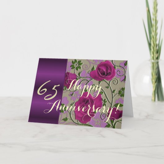 65ste huwelijksverjaardag rozen kaart (Voorkant)