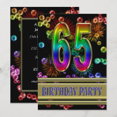 65ste verjaardag Uitnodiging met bubbels (Voorkant / Achterkant)