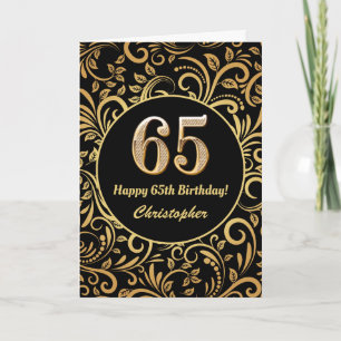 65th Birthday Black en Gold Floral Pattern Kaart