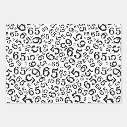 65th Birthday Black & White Number Pattern 65 Inpakpapier Vel (Voorkant 2)