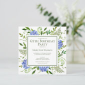 65th Birthday Blue Hydrangeas Card Request  Kaart (Staand voorkant)