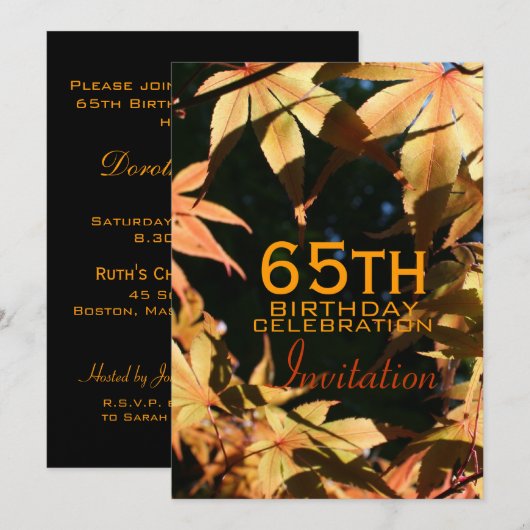 65th Birthday Celebration Autumn Custom Invitation Kaart (Voorkant / Achterkant)