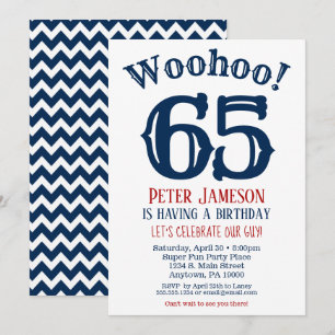 65th Birthday Invitation Mannen Navy Blue Kaart