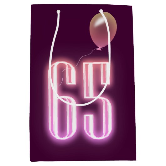 65th Birthday Neon Sign and Balloon Medium Cadeauzakje (Voorkant)