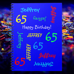 65th Birthday Party Blue Guest Book, Name Spiral Notitieboek