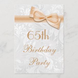 65th Birthday Party Damask en Faux Bow Kaart