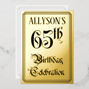 65th Birthday Party — Elegant Script + aangepaste Folie Uitnodiging