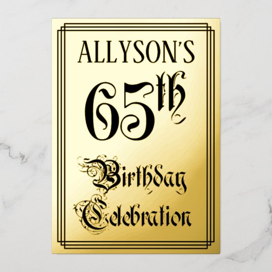 65th Birthday Party — Elegant Script + aangepaste Folie Uitnodiging (Voorkant)