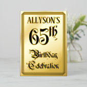 65th Birthday Party — Elegant Script + aangepaste  Folie Uitnodiging (Staand Voorkant)