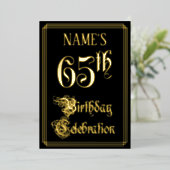 65th Birthday Party — Fancy script & aangepaste na Folie Uitnodiging (Staand Voorkant)