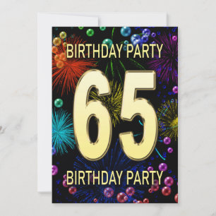 65th Birthday Party Invitation Fireworks Bubbles Kaart