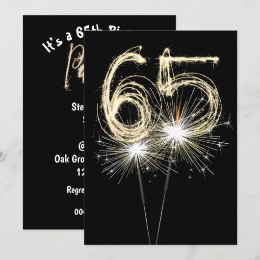 65th Birthday Party Sparkler Kaart (Voorkant / Achterkant)