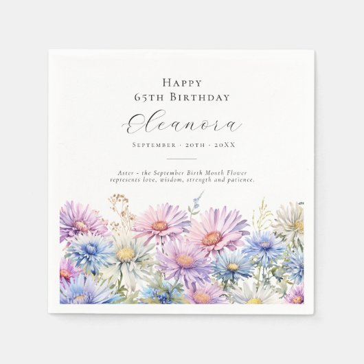 65th Birthday September Birth Flower Custom Servet (Voorkant)