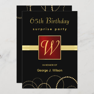 65th Birthday Surprise Party - Elegant Monogram Kaart