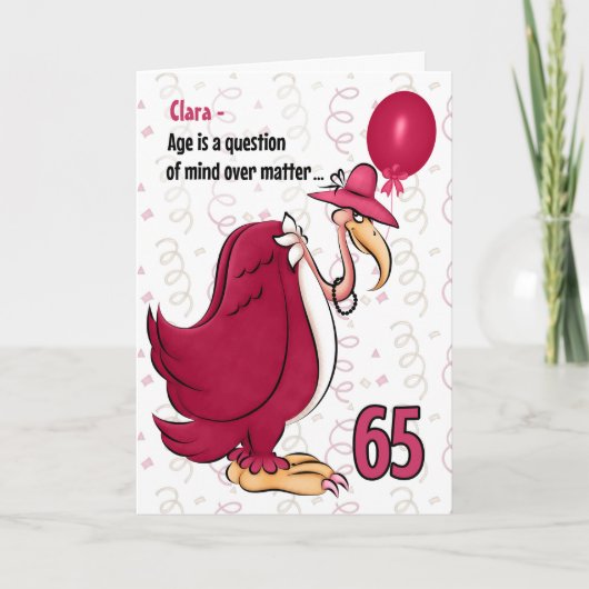 65th Funny Birthday Pink Buzzard met Name Kaart (Voorkant)